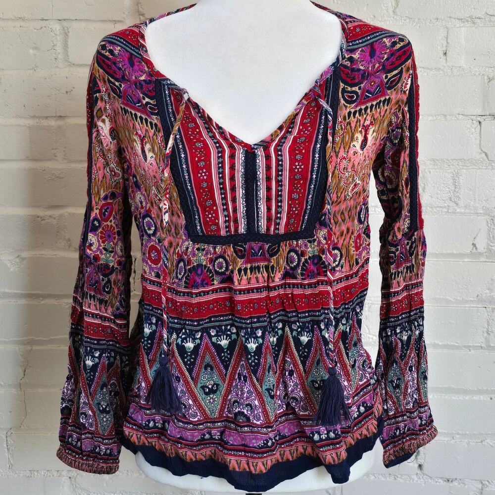 ​Forbidden LA Boho Tribal Paisley Whimsigoth Peasant Top┃100% Rayon Long Sleeve